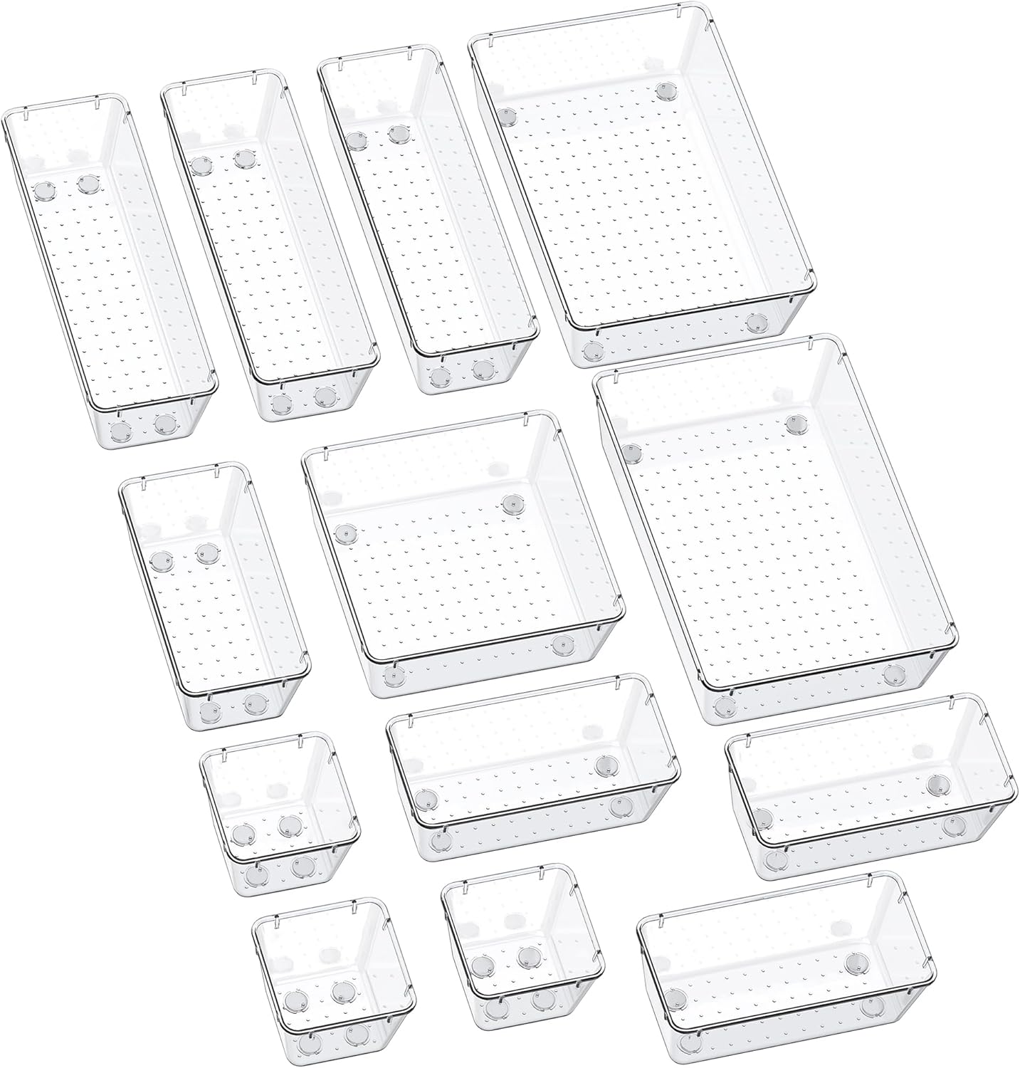 SMARTAKE 13-Piece Drawer Organizers - Non-Slip Silicone Pads | Versatile Storage Trays for Makeup, Jewelry & Utensils - Clear