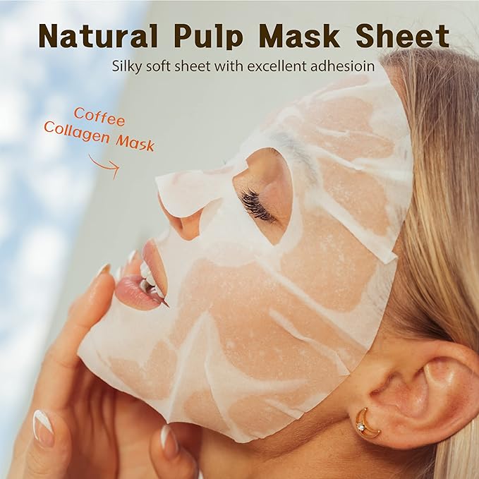 Purederm Coffee Essence Collagen Mask (12 Pack) - Coffee Extracts and Soothing Ingredients to Care for Your Tired Skin in a Comfortable…