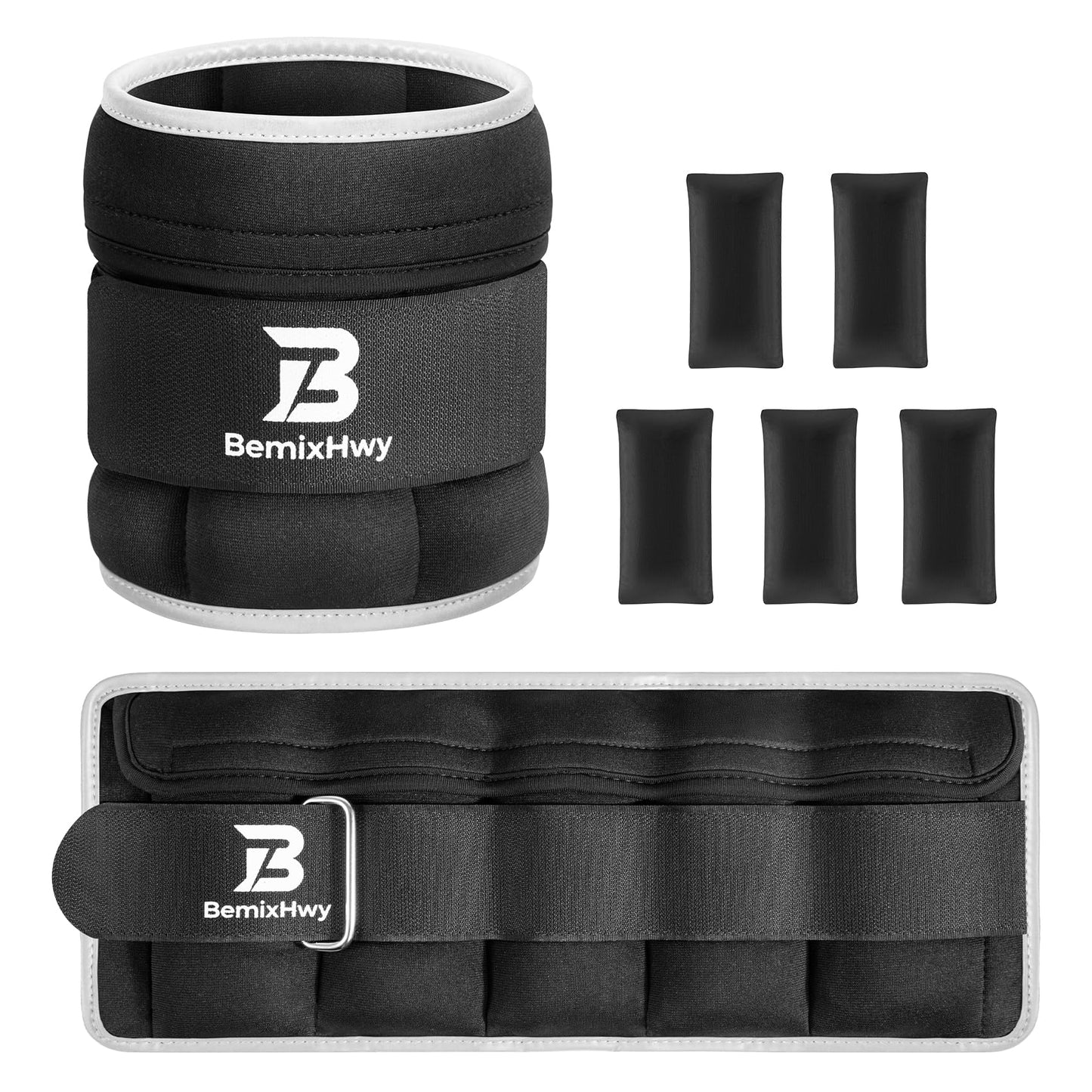 BemixHwy Adjustable Ankle Weights Set 1 Pair 2-10 lbs, Comfortable Leg Weights for Walking, Running, Pilates, Yoga, Home Workout & Physical Therapy (Fzbt_Black)