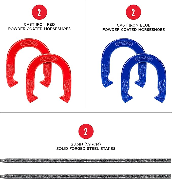 Franklin Sports Horseshoes Set - Metal Horseshoe Game Set for Adults + Kids - Official Weight Steel Construction - Beach + Lawn Outdoor Game - Intermediate