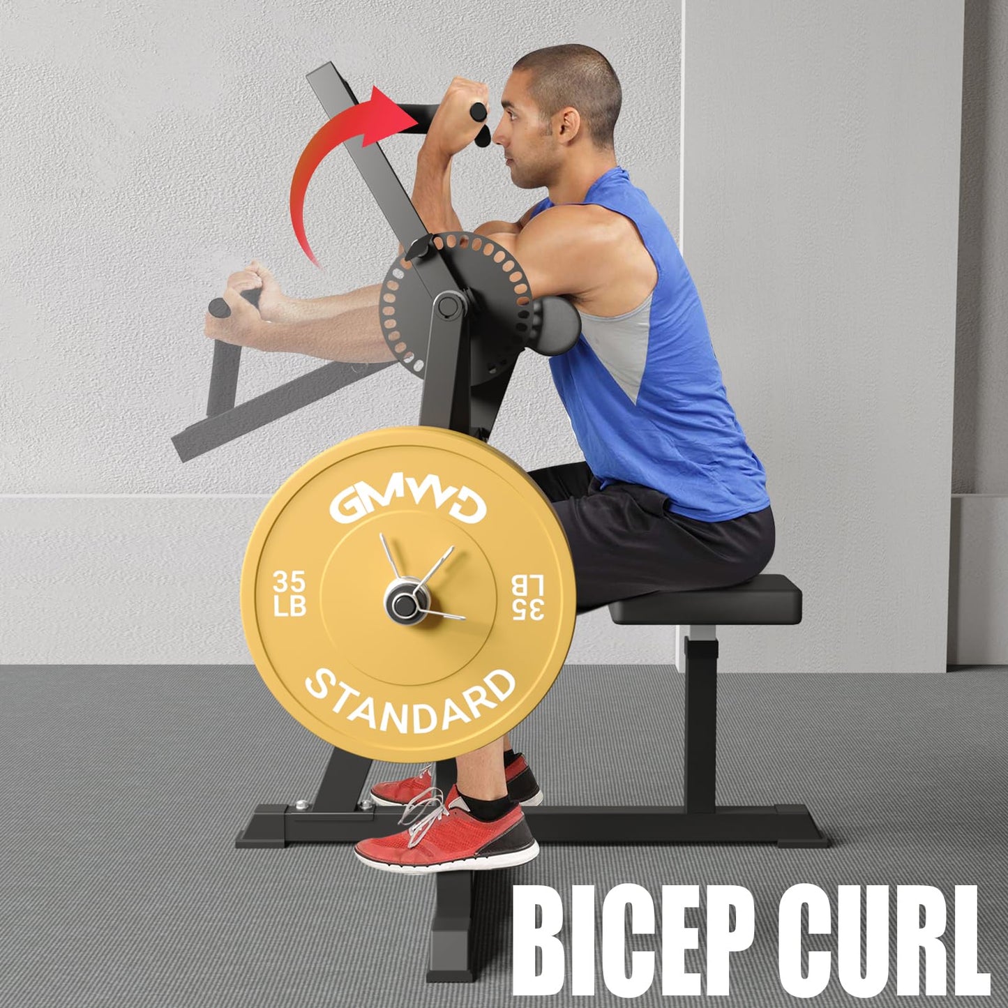 GMWD Bicep Tricep Curl Machine, 250LBS Plate Loaded Bicep Curls and Tricep Extension Machine, 2 in 1 Exercise Equipment for Home Gym Workout Station, Black