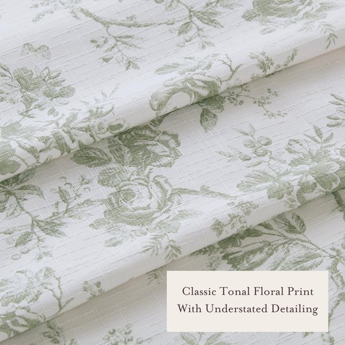 Laura Ashley Walled Garden Shower Curtain, Textured Cotton-Rich Slub Fabric, Tonal Floral Print, Elegant Transitional Bathroom Decor, Machine Washable 72"x72", Green