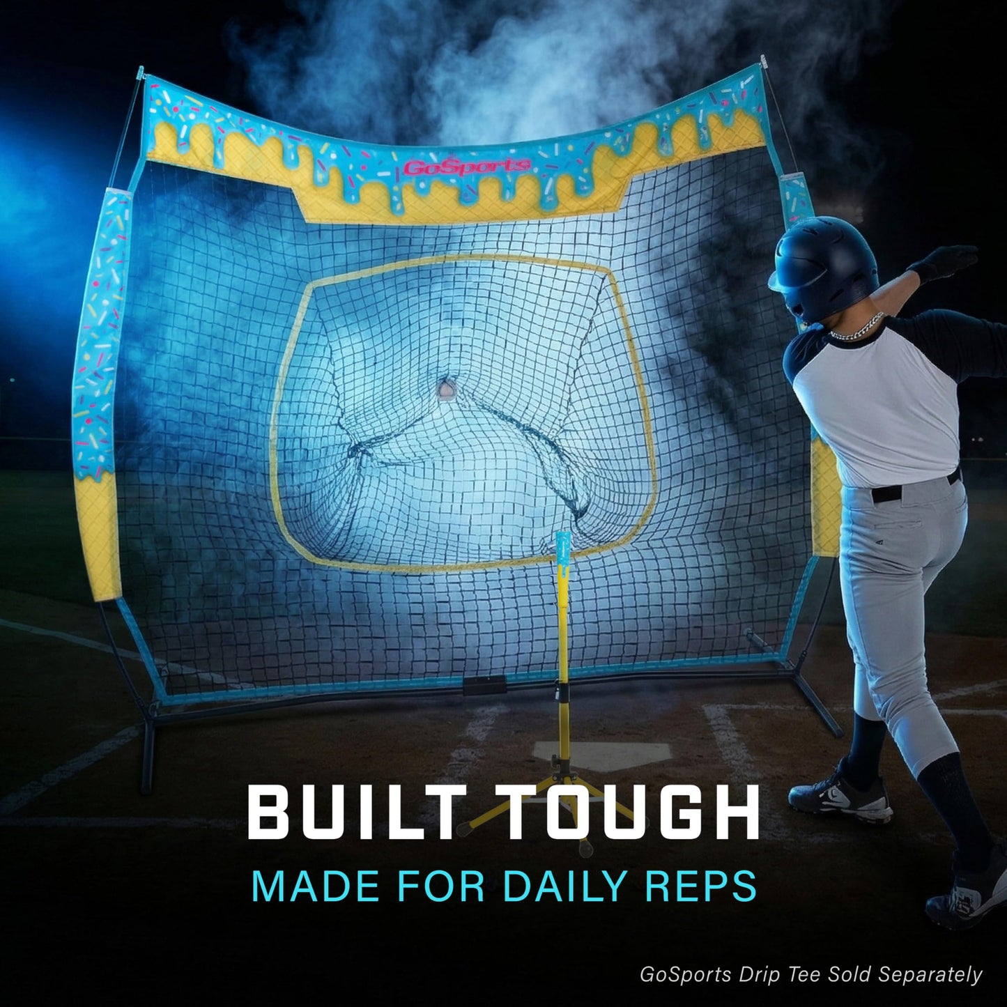 GoSports 7 x 7 ft Ice Cream Drip Baseball & Softball Batting Net - Full Size Hitting & Pitching Practice Net with Strike Zone and Carry Case
