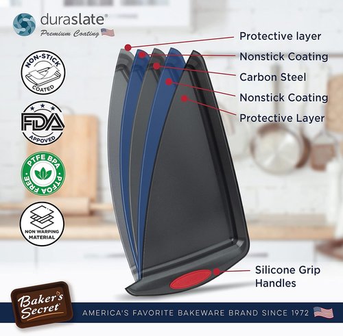 Baker's Secret Baking Sheets - Nonstick Cookie Sheet Set with Handles | 3-Piece Bakeware Set