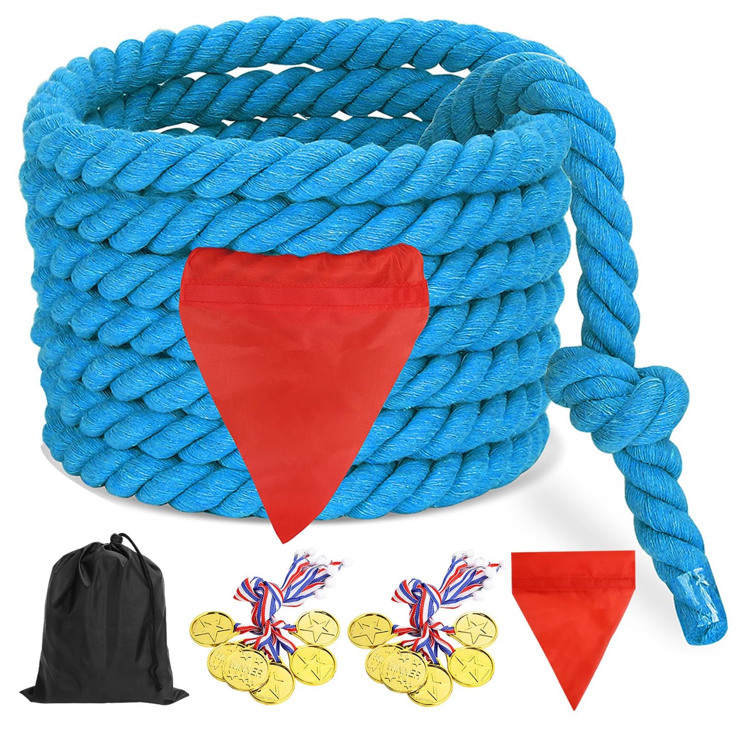 CWLAKON Tug of War Rope for Kids and Adults, Field Day Family Reunion Birthday Party Games, Outdoor Camping Picnic Backyard Carnival Games, Team Building Activities Play Set Climber Attachments Blue