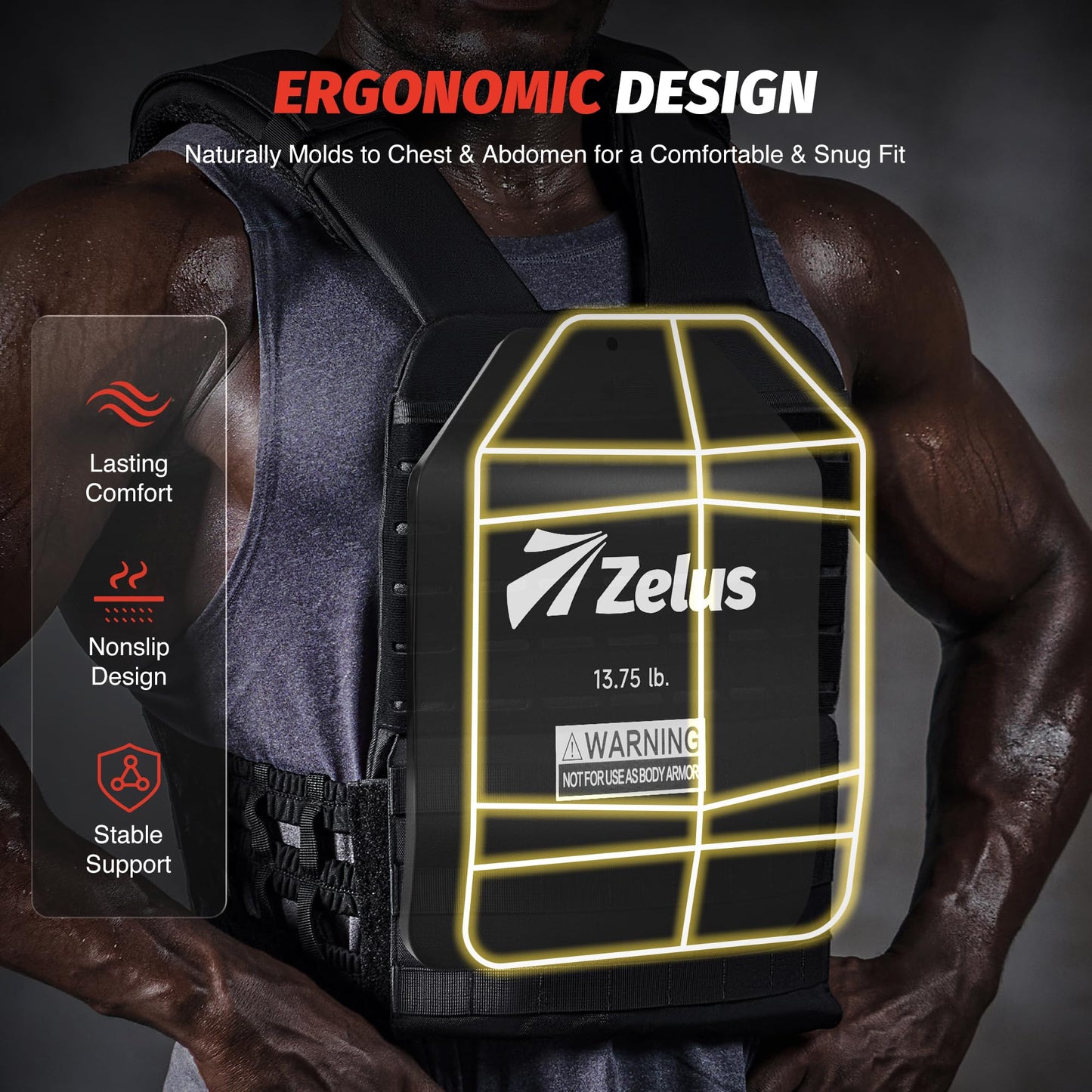 ZELUS Curved Weighted Vest Plates for Workout, 13.75LB Pairs Steel Weight Plates for Tactical Weight Vest, Ergonomic Training Plates for Running, CrossFit & Strength Training