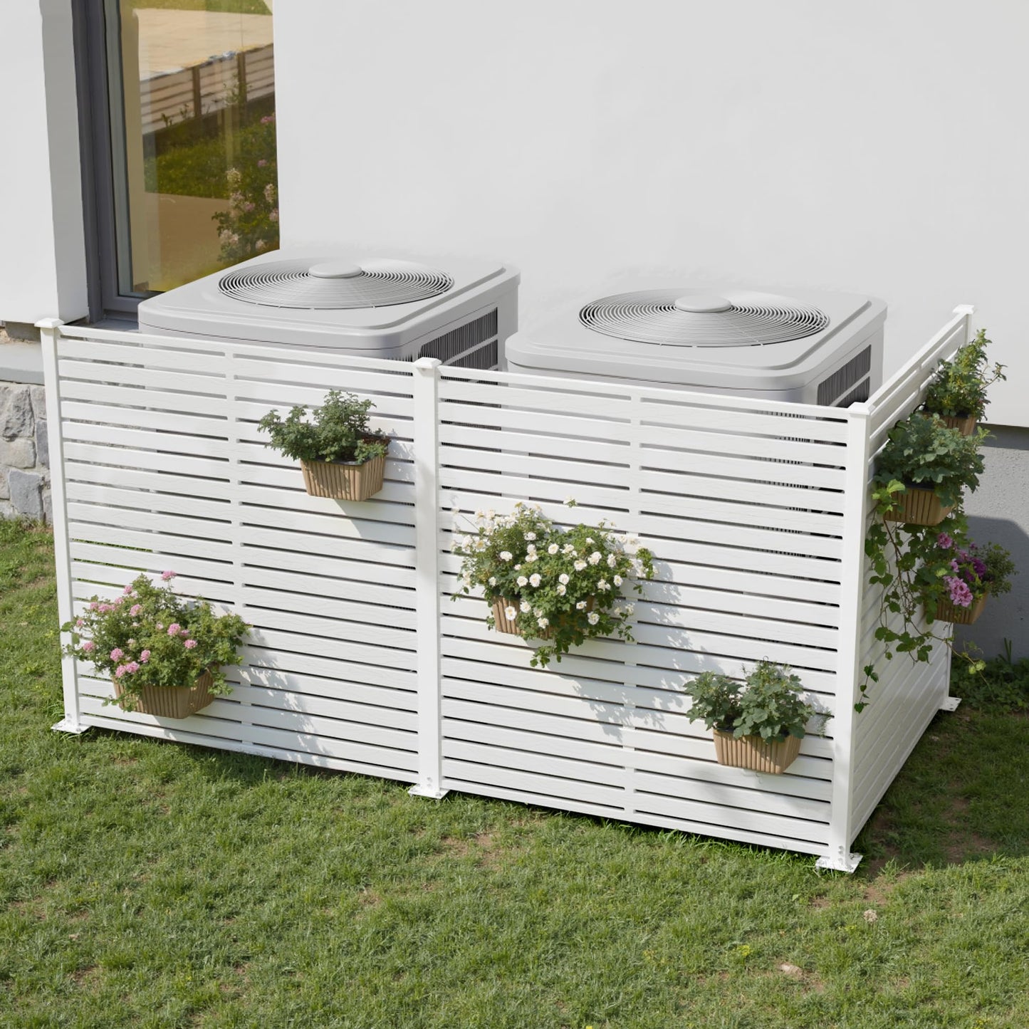 Trygoal 94" W x 48" H Air Conditioner Fence Panels, Outdoor Privacy Screens, Pool Equipment Enclosure, Trash Can Screens Fence Kit for Outside Backyard Patio, White