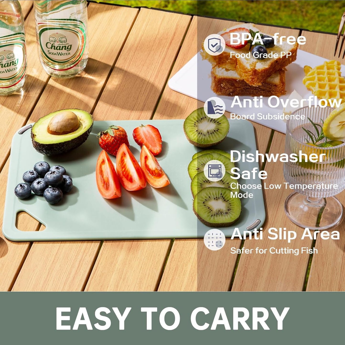 THETCHRY Plastic Cutting Board Set - BPA-Free Non-Slip Chopping Boards for Kitchen | 15"×10" Green