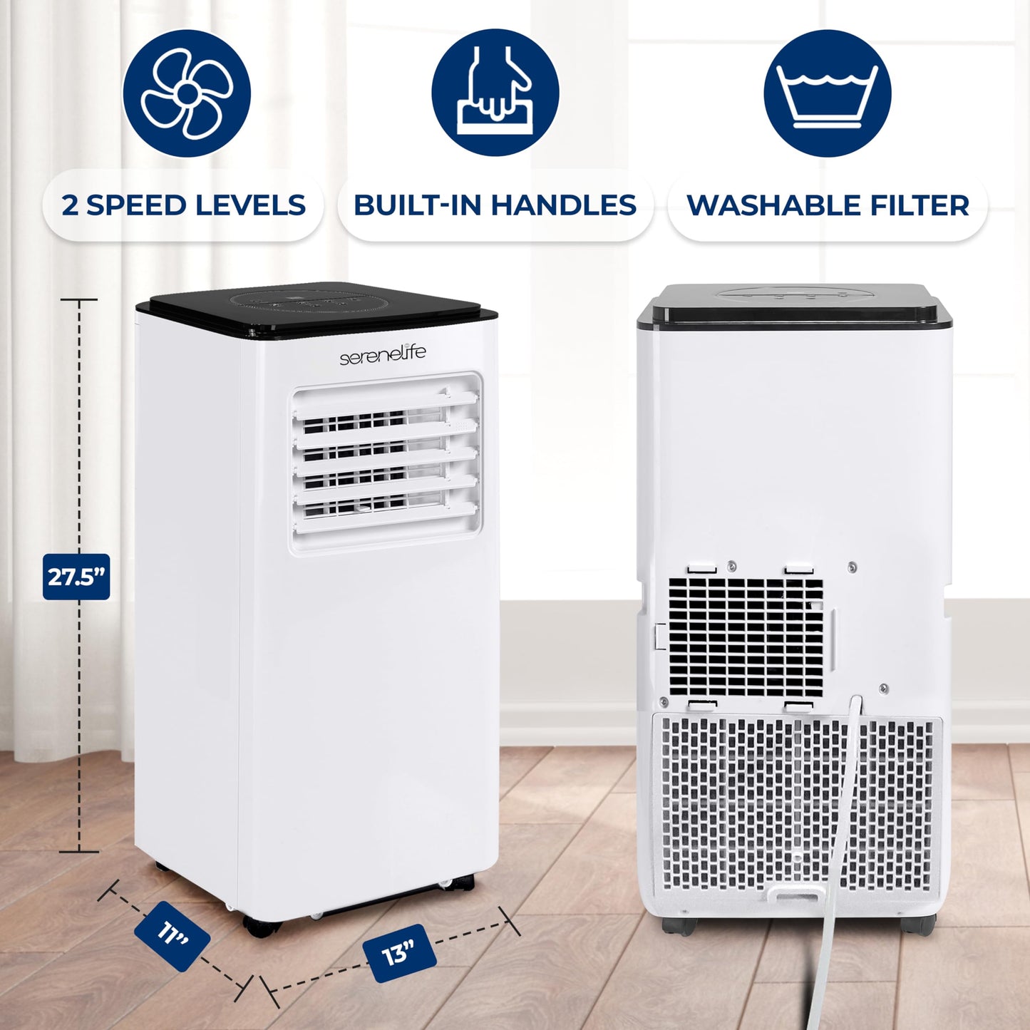 SereneLife 8000 BTU Portable Air Conditioner with Heating Functionality, 4-in-1 Compact Standing Air Conditioner for Room Up to 350 Sq. Ft., Floor AC Unit with LCD Remote Control, Auto Mode, Low Noise