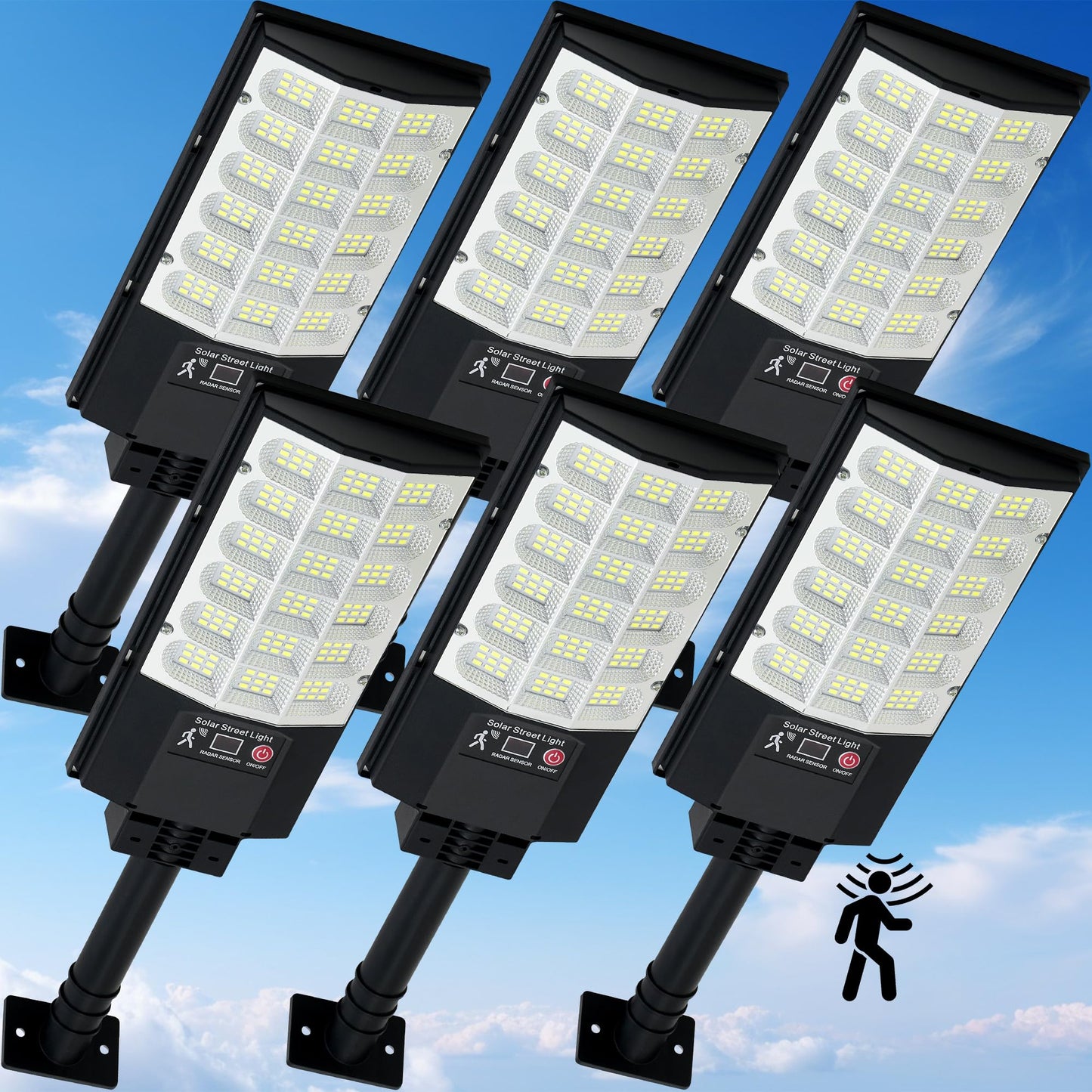 TFKK Solar Street Lights Outdoor, Waterproof Motion Sensor Solar Lights with Remote Control, 6500K Dusk to Dawn Parking Lot Flood Light for Outside Garage Yard, 6 Pack