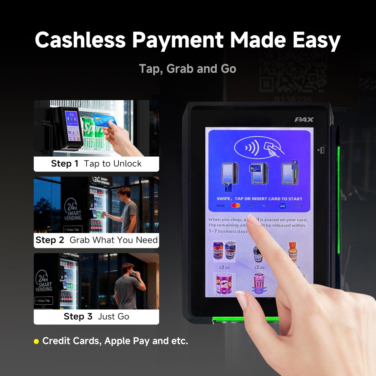 HAHA Vending Vending Machine Combo,Smart Refrigerated Vending Machine with Touch Card Reader US542(Black, Pro)