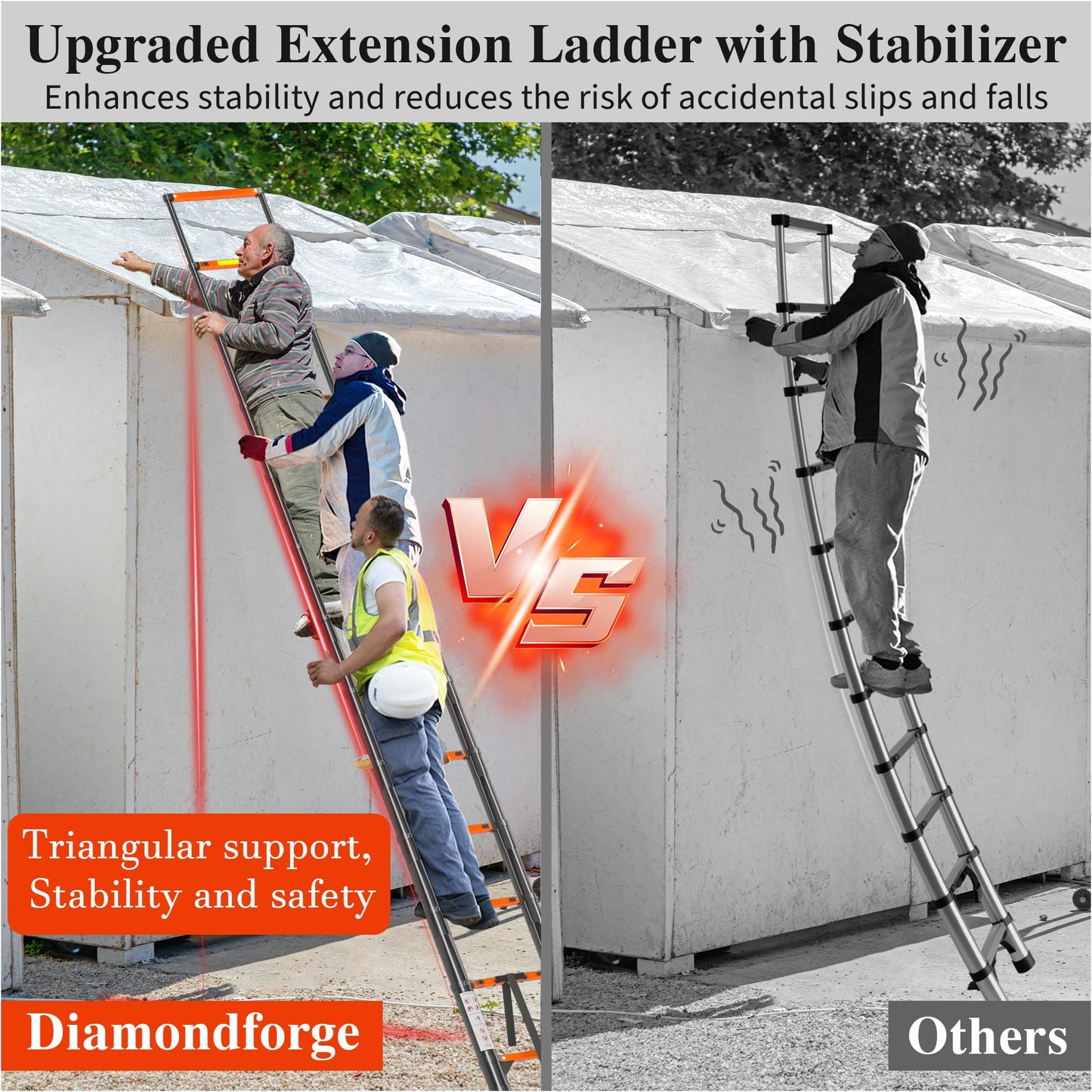 Telescoping Ladder, 12.5 FT Aluminum Extendable Ladder, 330 Lbs Capacity, Collapsible Folding Ladder for House, Roof, RV & Travel Trailer (Black+Orange)