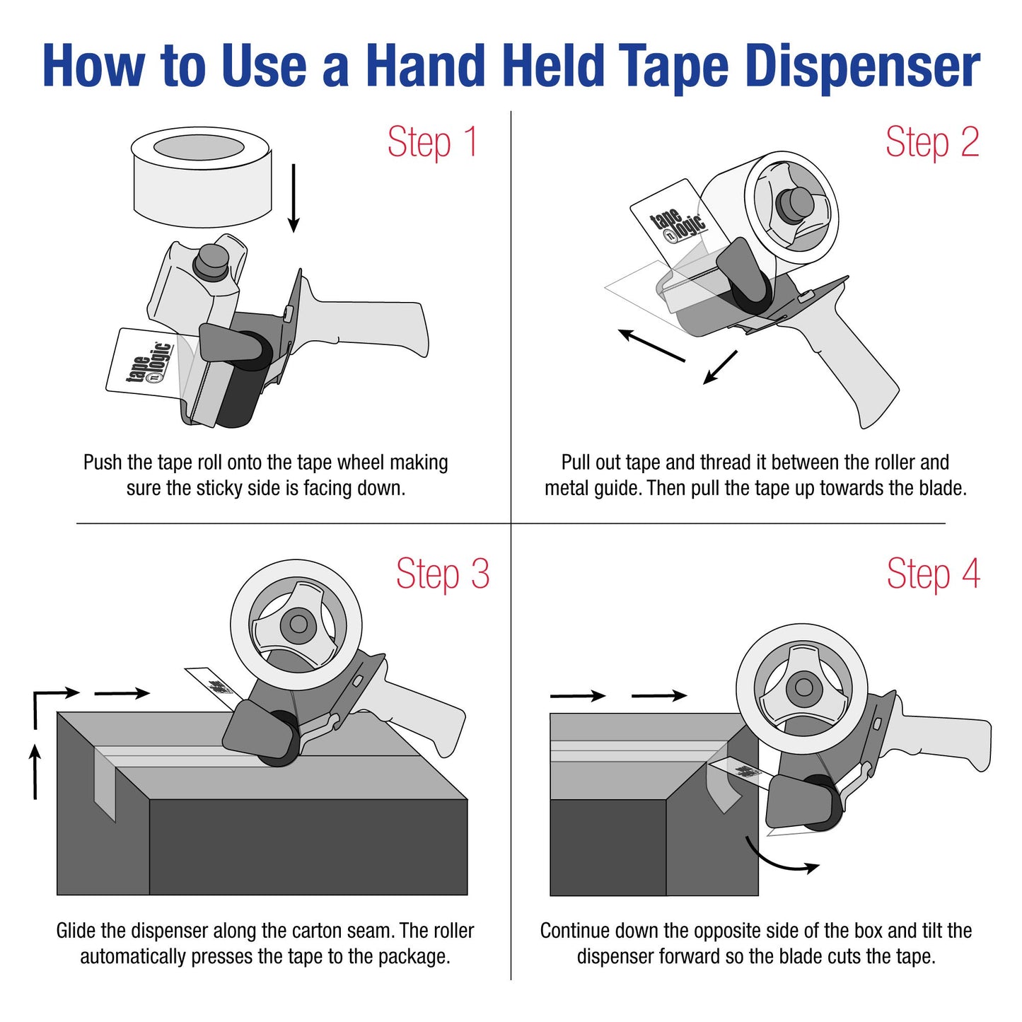 Aviditi Tape Logic 4 Inch Heavy-Duty Packing Tape Dispenser Gun, for Packing, Shipping, Moving and Warehouse Use (6 Dispensers)