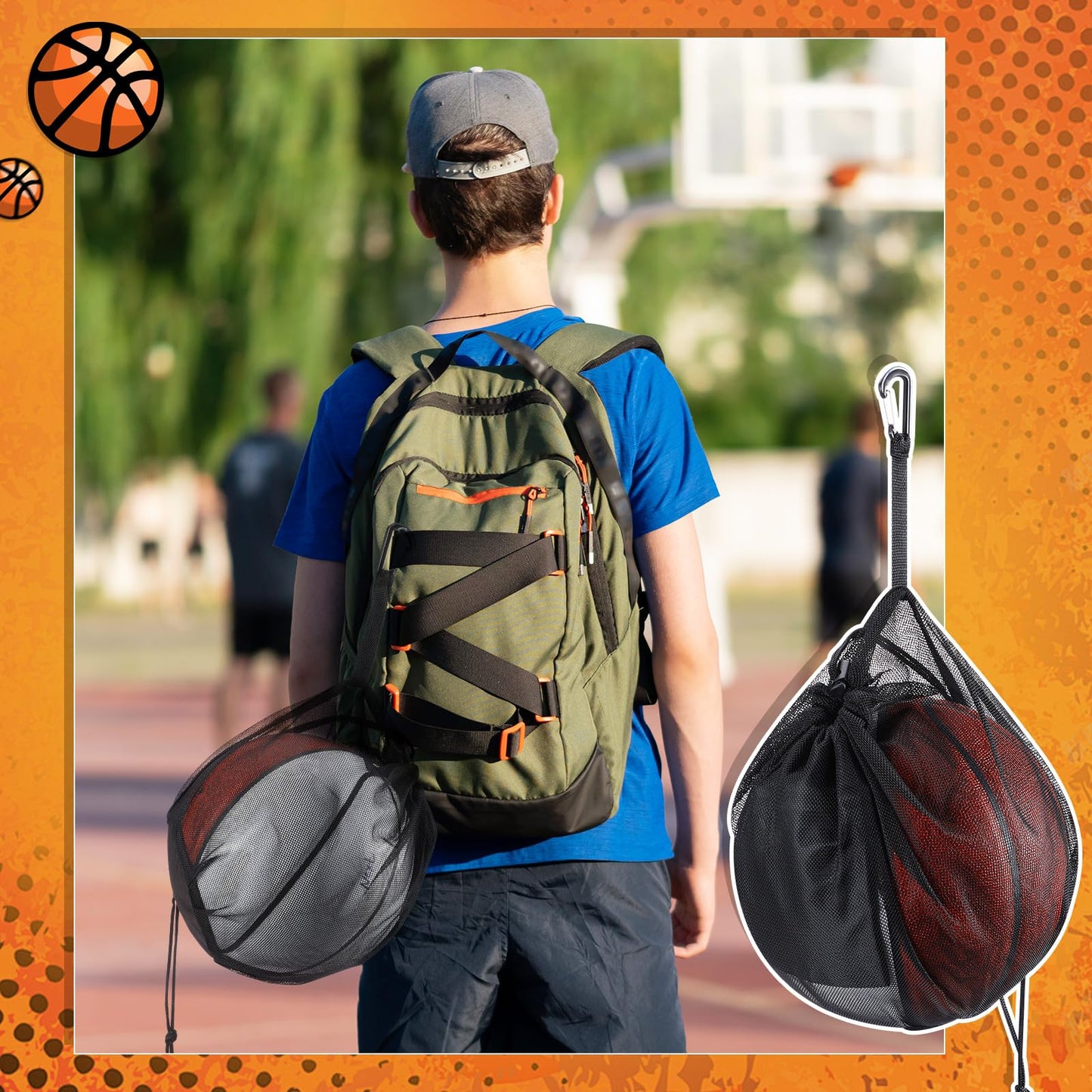 Dansydaisy 6 Pcs Mesh Ball Bags Basketball Volleyball Football Single Storage Bag with Zipper Pocket Drawstring Sling Back Bag D Rings for Carrying Ball