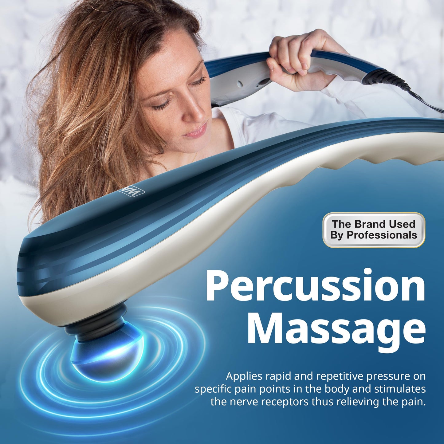 Wahl Deep Tissue Corded Long Handle Percussion Massager, Handheld Therapy with Variable Intensity to Relieve Pain in the Back, Neck, Shoulders, Muscles, & Legs, FSA Eligible, Model 4290-300