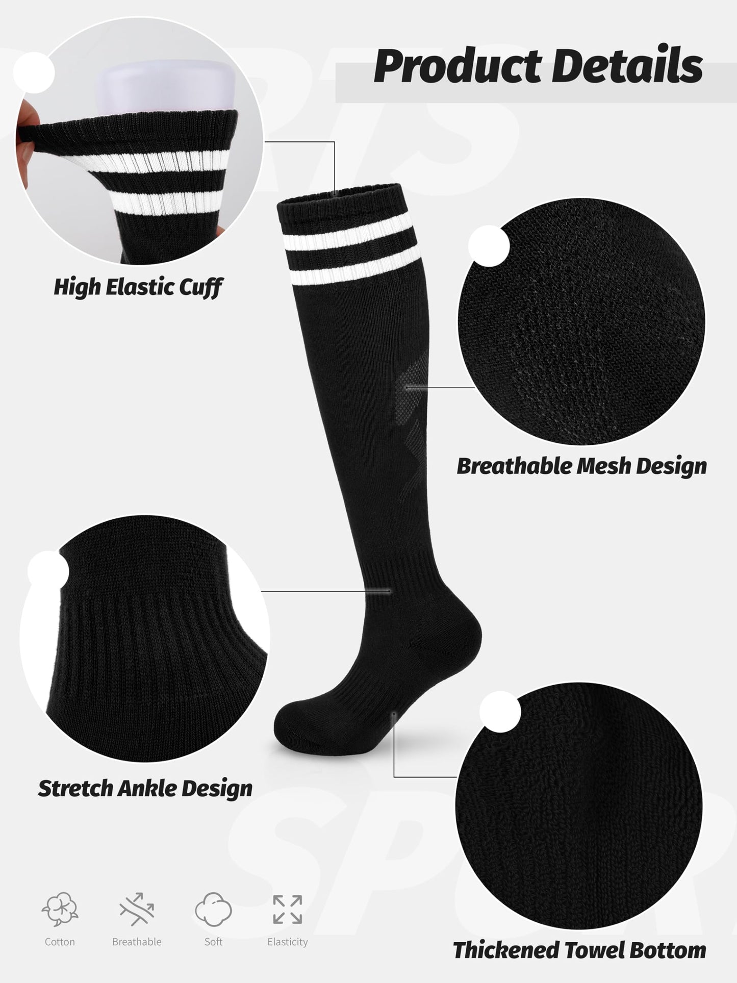 Hryrbay Kids Soccer Shin Guards and Socks Toddler Soccer Shin Pads Protective Defender Gear for Boys Girls Ages 3-15 Great for Training, Matches, Inspired by the World Cup Black S