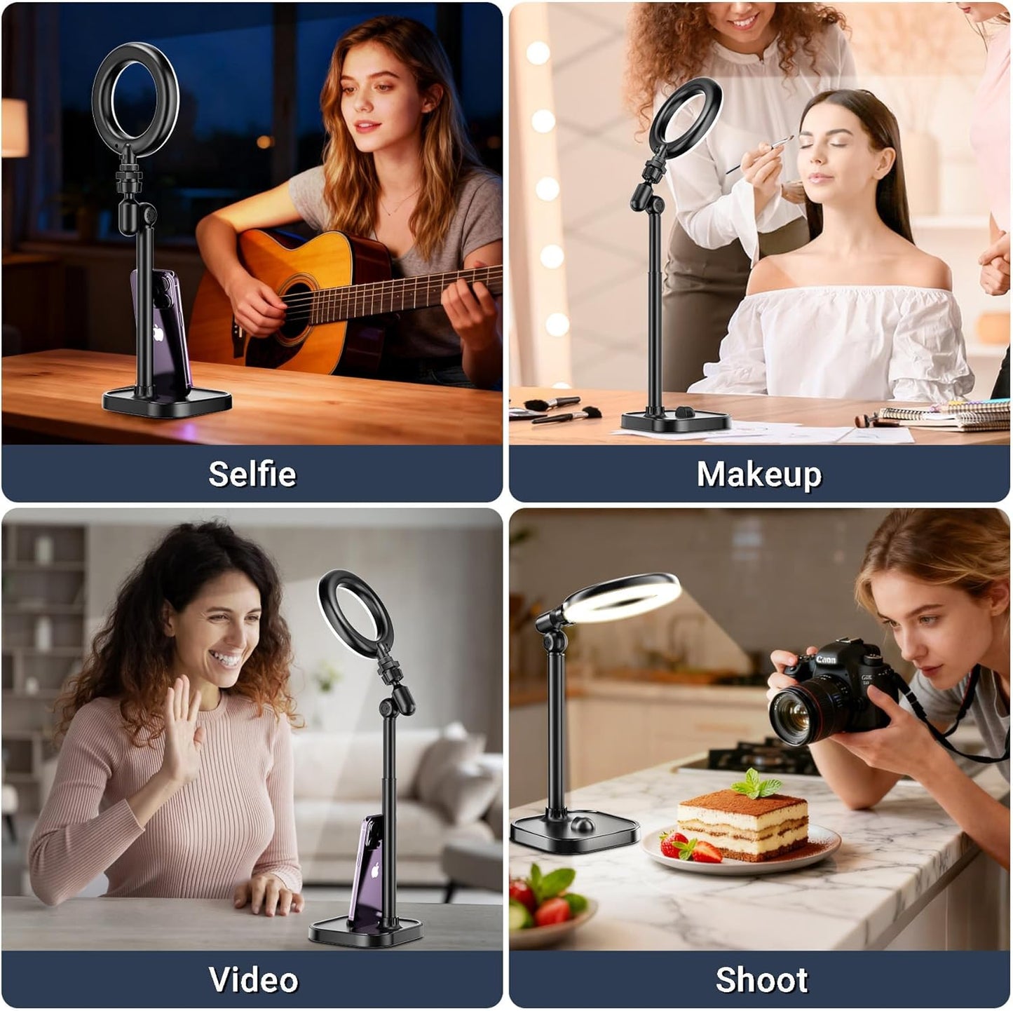 Mionondi 5 Ring Light for Desk, Portable Streaming Lights for Video Recording, Halo Lighting with Stand for Selfie