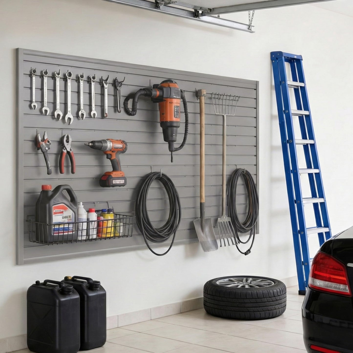 SMARTSTANDARD Heavy Duty PVC Slatwall Panels 4x8 ft, Interlocking Garage Wall Organizer System, Tool Board for Retail Display, Workshop & Home Storage - Gray