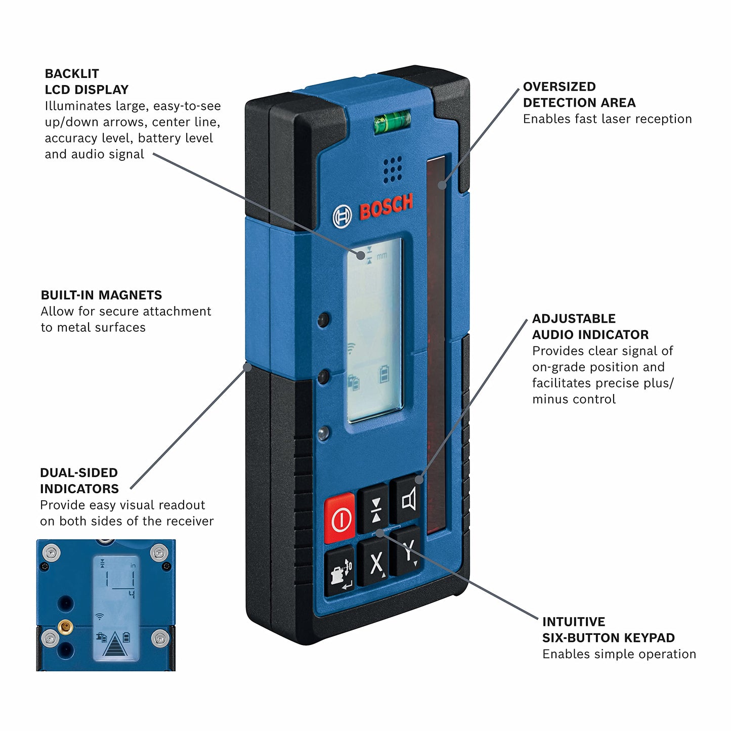 BOSCH LR40 2000 ft Red-Beam Rotary Laser Receiver, Includes Mounting Bracket & 2 AA Batteries