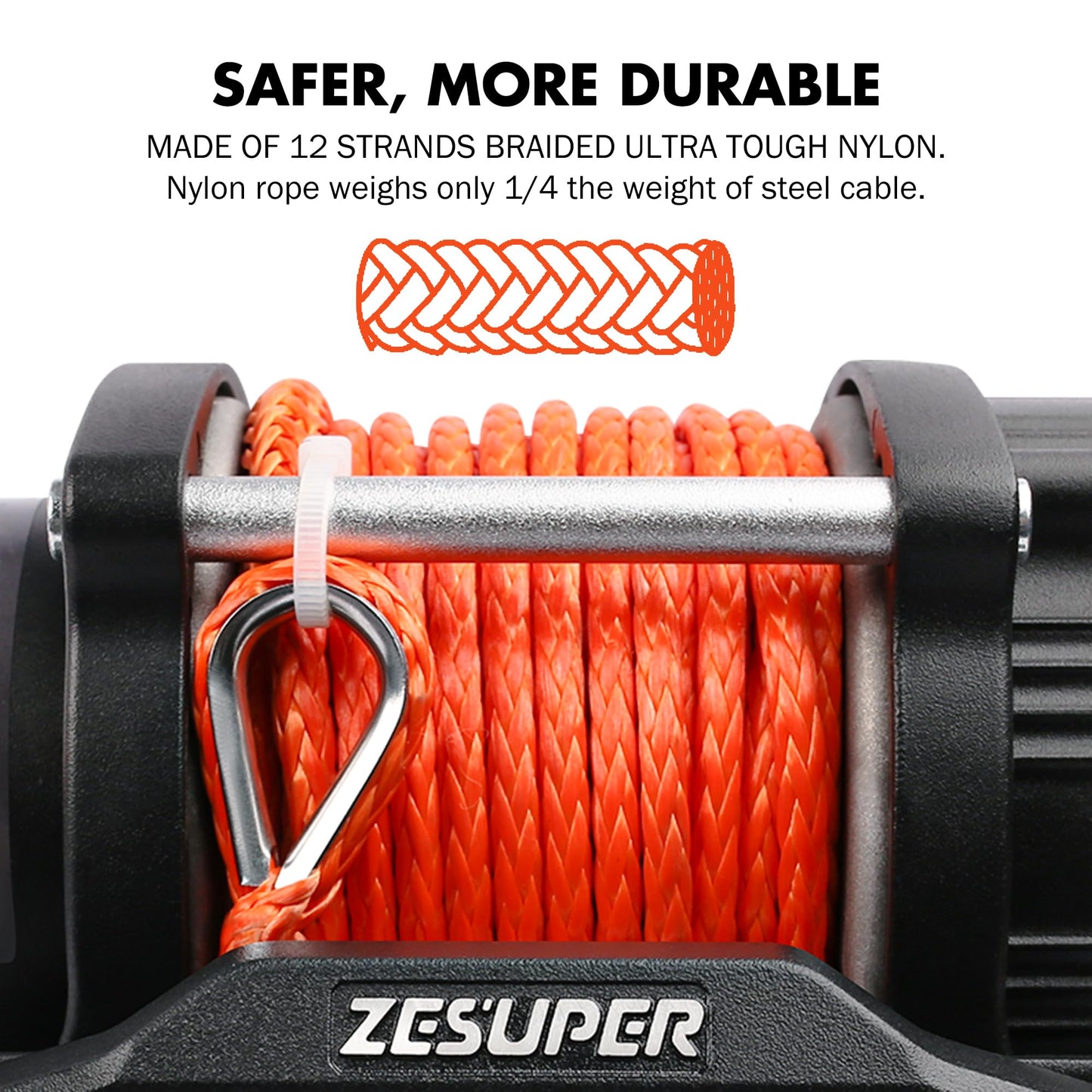 ZESUPER 4500 lb Winch Waterproof IP67 Electric Winch with Wireless Remote Synthetic Winch Rope Hawse Fairlead Handheld Remote ATV UTV Winches 12V Portable Power Winch