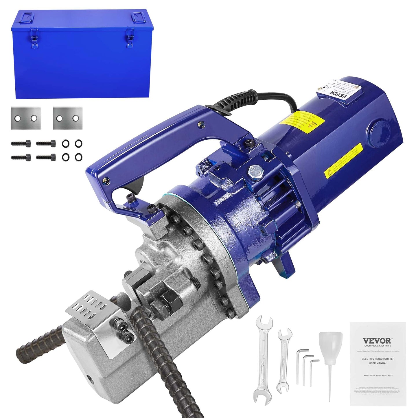 VEVOR Electric Hydraulic Rebar Cutter 1700W 110V - Portable, Cuts #8 4-25mm Rebar in 5 Seconds, with Stainless Steel Carry Case