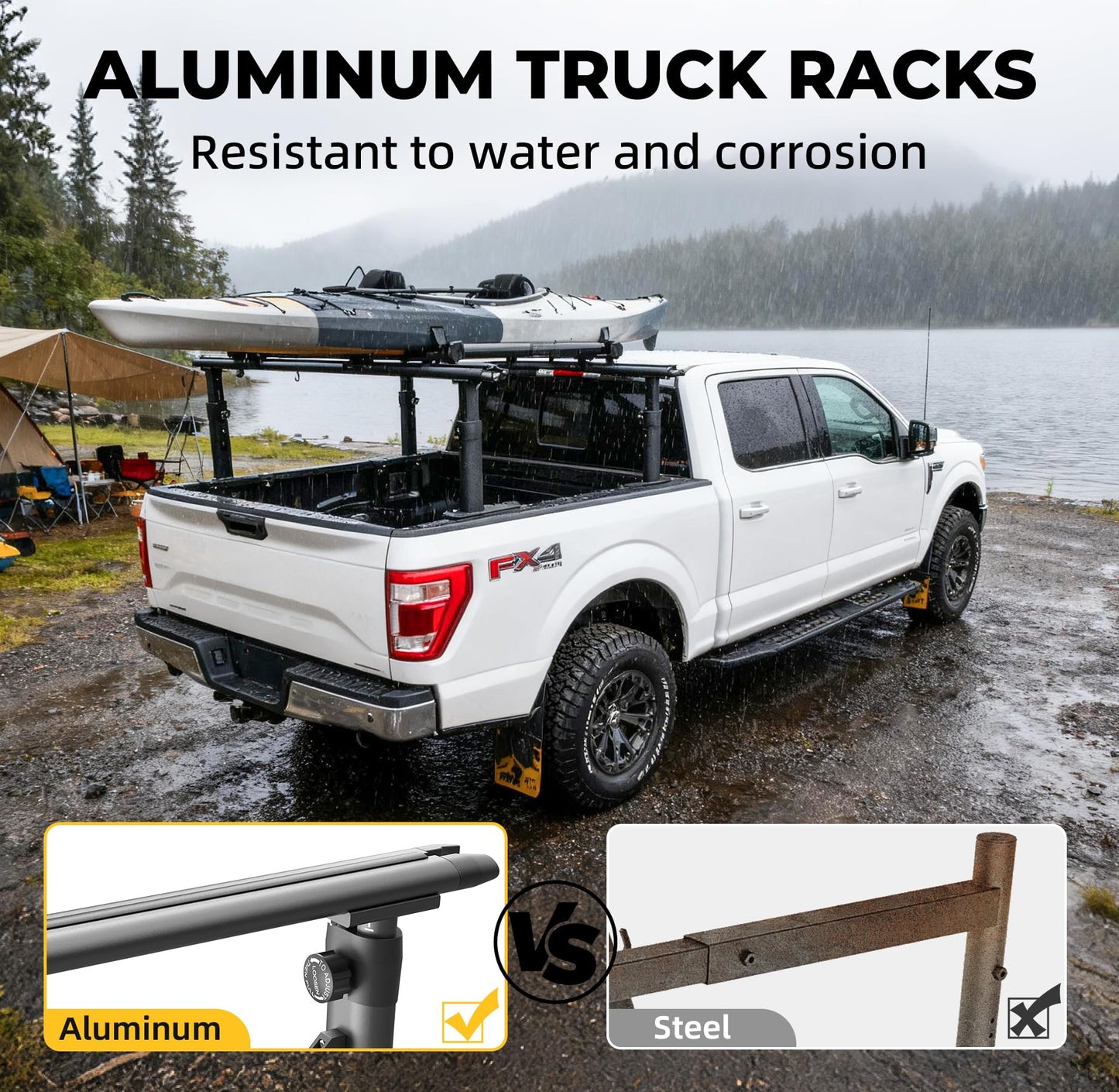 TRUMGETA Ladder Rack for Truck, 800 LBS Capacity Truck Bed Rack, 19"-25" Height-Adjustable Aluminum Truck Ladder Racks, Fit for Large-Size Pickup Ford F150/Ram 1500/Chevy Silverado/Sierra No Bed Rails
