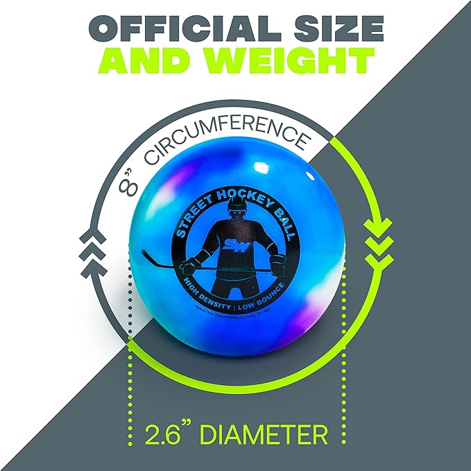 Outdoor Street Hockey Balls, 6 Pack | Official Size & Weight | High Density, Minimal Bounce for Improved Gameplay | Ideal for Roller or Street Hockey Above 32F