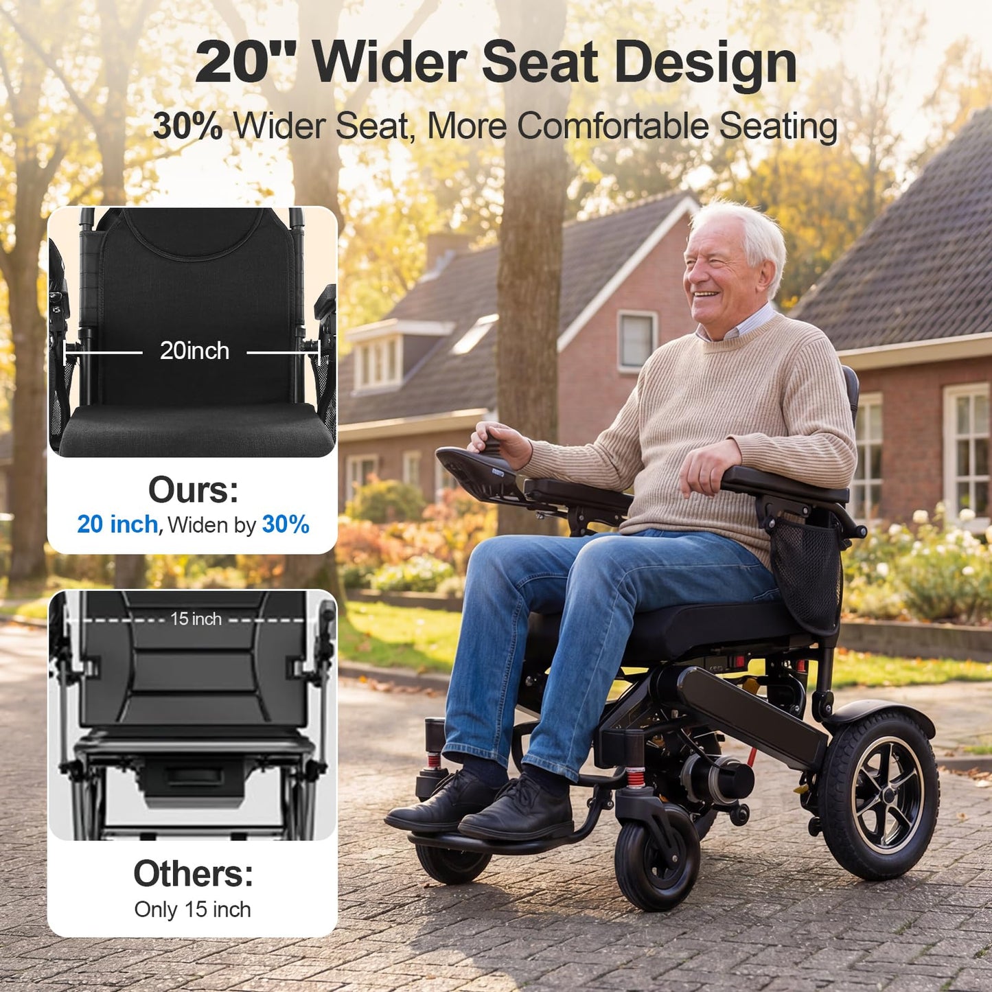 35 Miles Long Range Electric Wheelchair for Adults, Foldable Motorized Wheelchair with 2 Removable 12Ah Batteries, All Terrain Power Wheelchairs for Senior, Airline Approved, Black