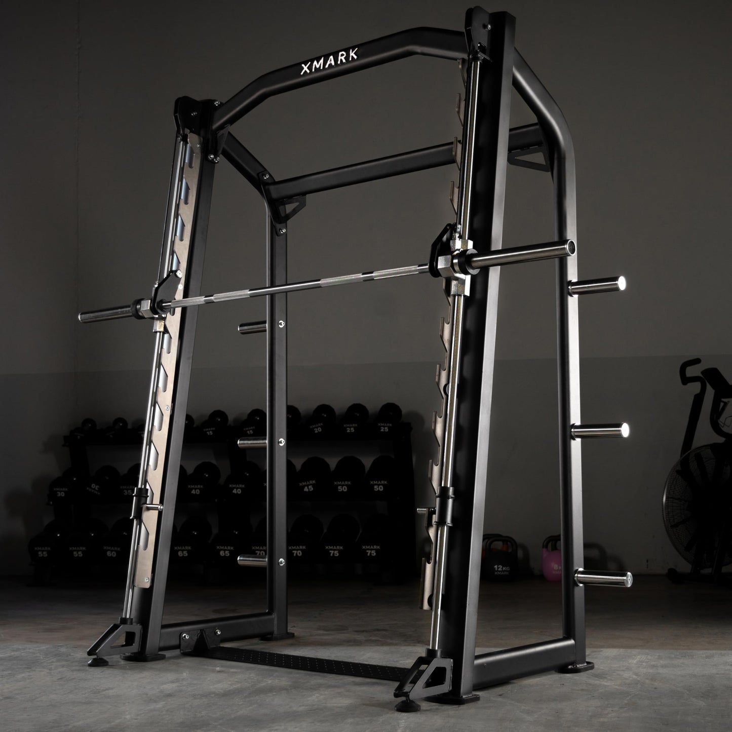 XMARK Smith Machine with 7' Barbell and Weight Plate Storage, Gym Machine for Facilities and Homes, Great for Squats, Deadlifts, Hip Thrusts, Glute Bridges, Calf Raises and More