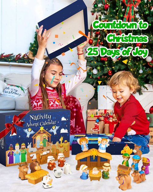 Nativity Advent Calendar 2025 - Christmas Story Playset for Kids | 25-Piece Nativity Scene Set for Ages 1-6+