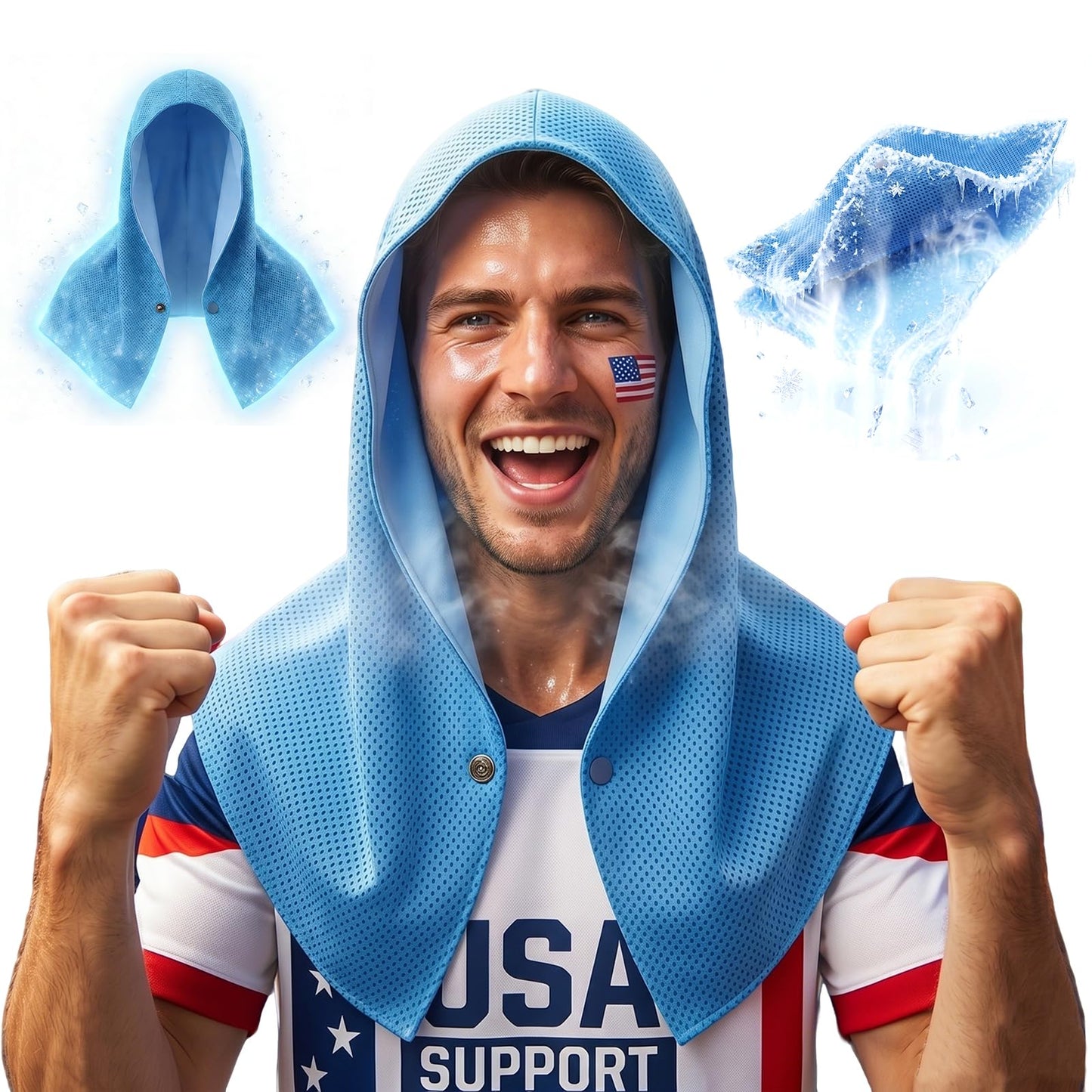 YITIAOYU Cooling Hoodie Towels for Men and Women - Double-Layer Breathable PVA Cooling Towels for Neck and Face, Instant Cold Hooded Ice Towel for Sports, Gym, Hiking, Cycling in Hot Weather (Blue)
