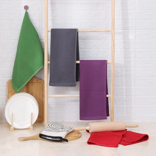 Homaxy Kitchen Dish Towels - Ultra Soft 100% Cotton Waffle Weave, Quick Drying, 13 x 28 Inches, 12-Pack, Grass Green