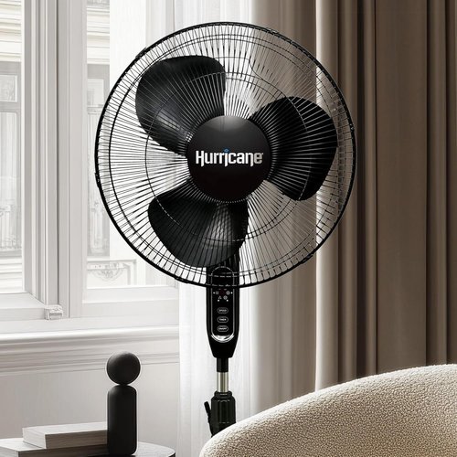 Hurricane Supreme Oscillating Pedestal Fan - 3 Quiet Speeds, Remote Control & Adjustable Height, 16” Black