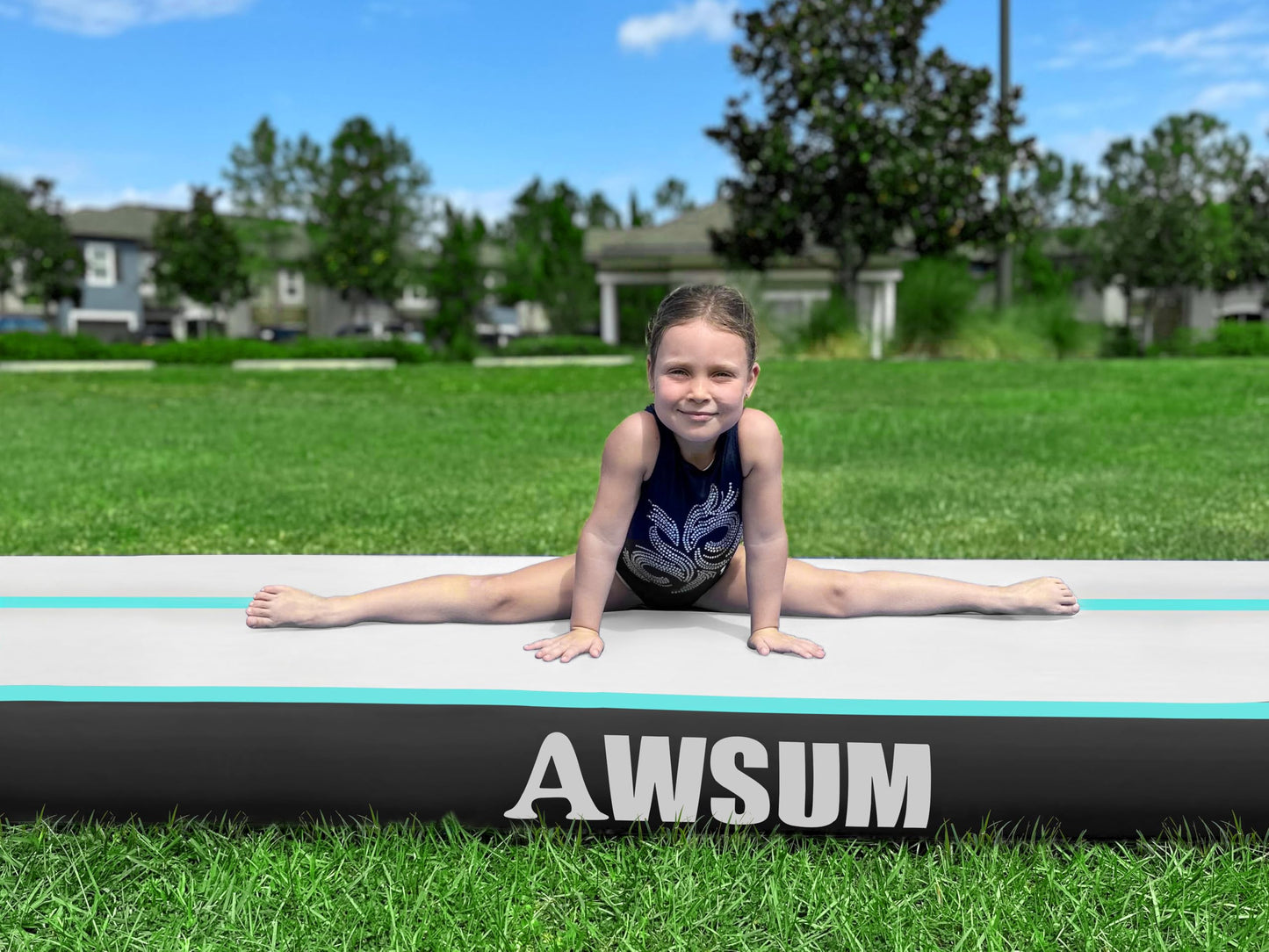 AWSUM 10ft Gymnastics Mat with Air Roller Tumbling Barrel Back Somersault Backbend Trainer for Inflatable Gymnastics Springboard Back Handspring Equipment, with Electric Pump