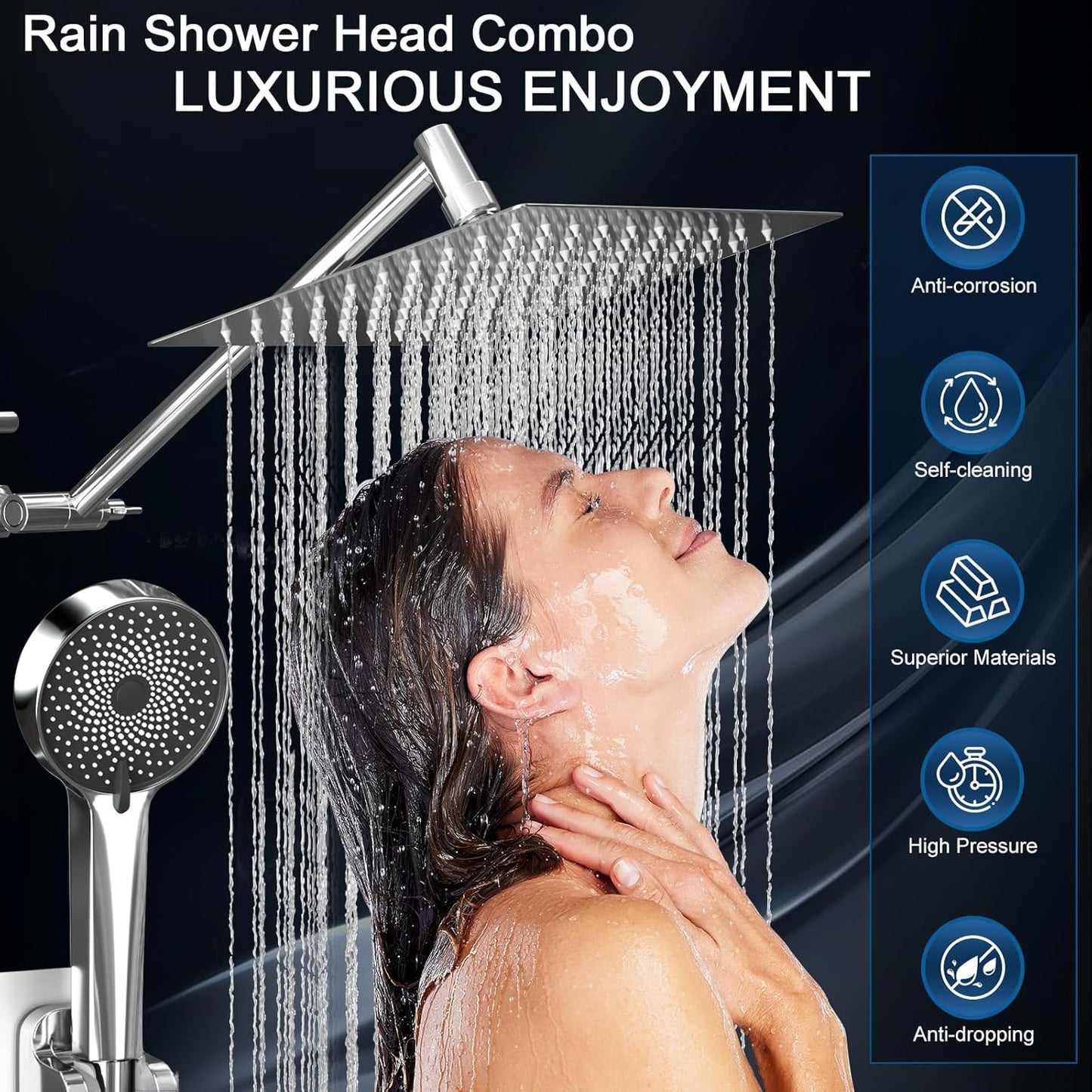 Regine Switzerland Rain Shower Head - 10 Inch High Pressure Dual Showerhead Set with Handheld Spray | Silver