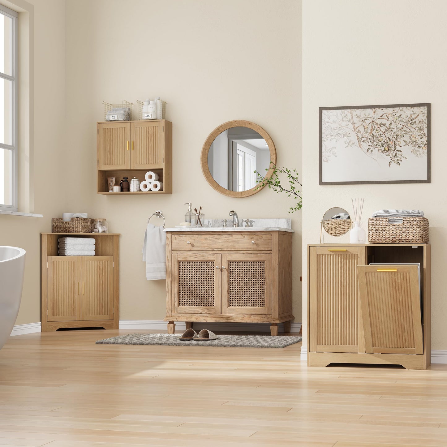 Smuxee Bathroom Cabinet Wall Mounted, Wooden Medicine Cabinet with Fluted Doors & Adjustable Shelf, Bathroom Cabinet for Bath Room, Living Room, Laundry Room