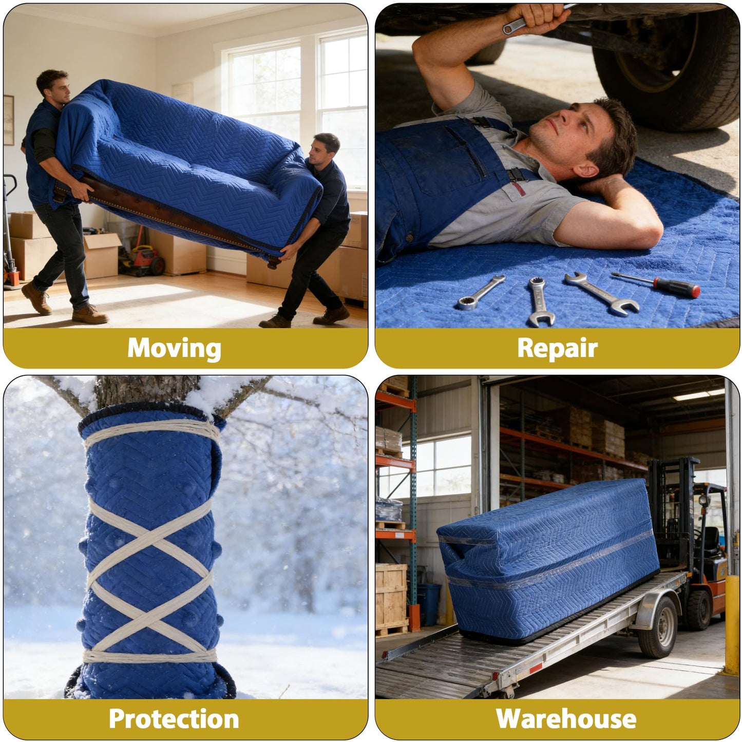 12 Moving Packing Blankets 80 x 72 Inches (65 lb/Dozen) Heavy Duty Moving Pads for Protecting Furniture Pro Quilted Shipping Furniture Pads (Blue 12PCS)