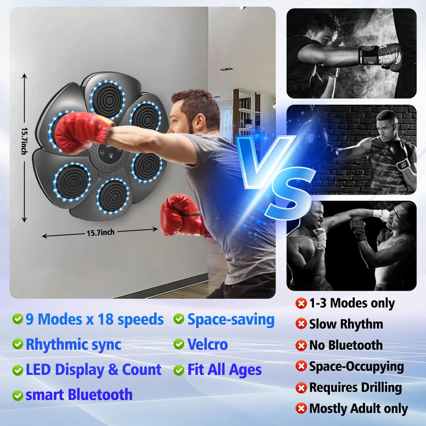 2026 Music Boxing Machine,Bluetooth Smart Traineing Machine with Boxing Gloves,Suitable for Adults and Kids Interactive Boxing Target Wall Mounted,Boxing Equipment for Homes, Offices, and Gyms