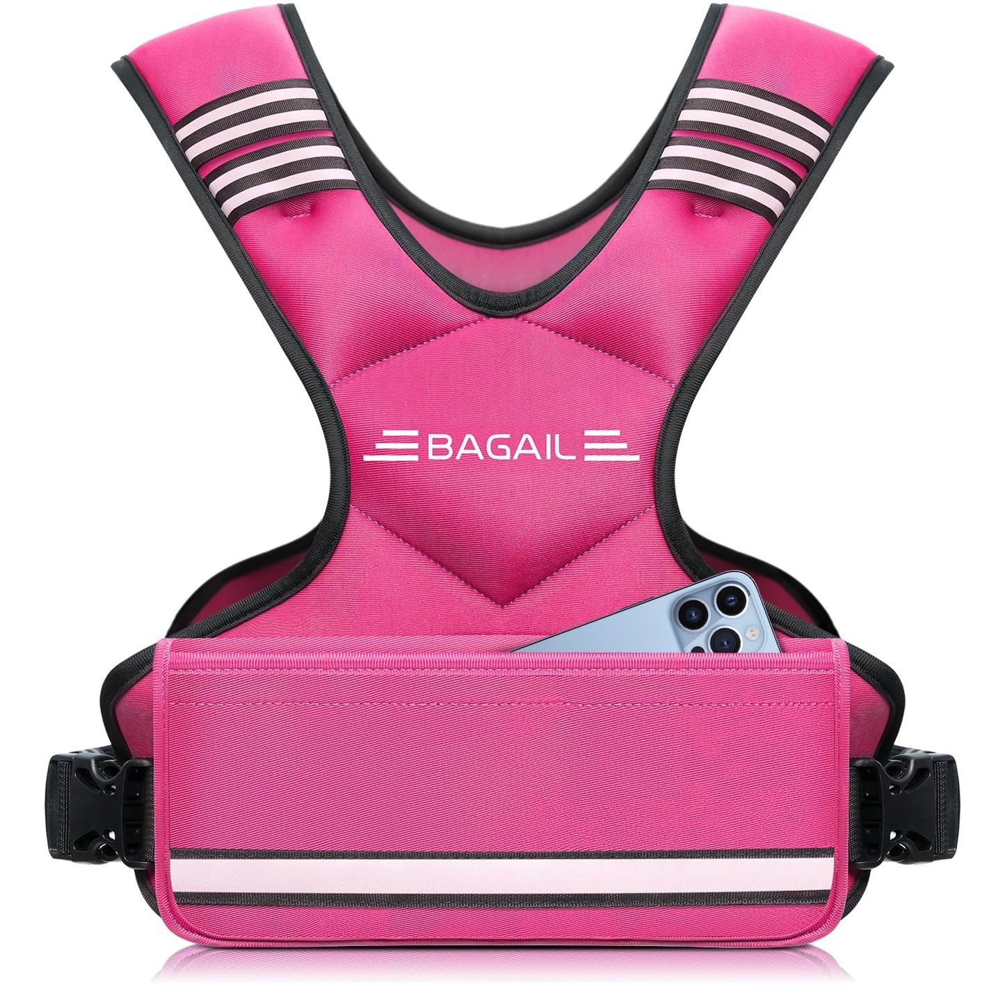 BAGAIL Adjustable Weighted Vest for Women 4-10lb, Comfortable U-Neck Rucking Vest with 6 Removable Weights, Storage Pocket and Reflective Strips for Walking, Jogging, Weight Loss & Home Workouts