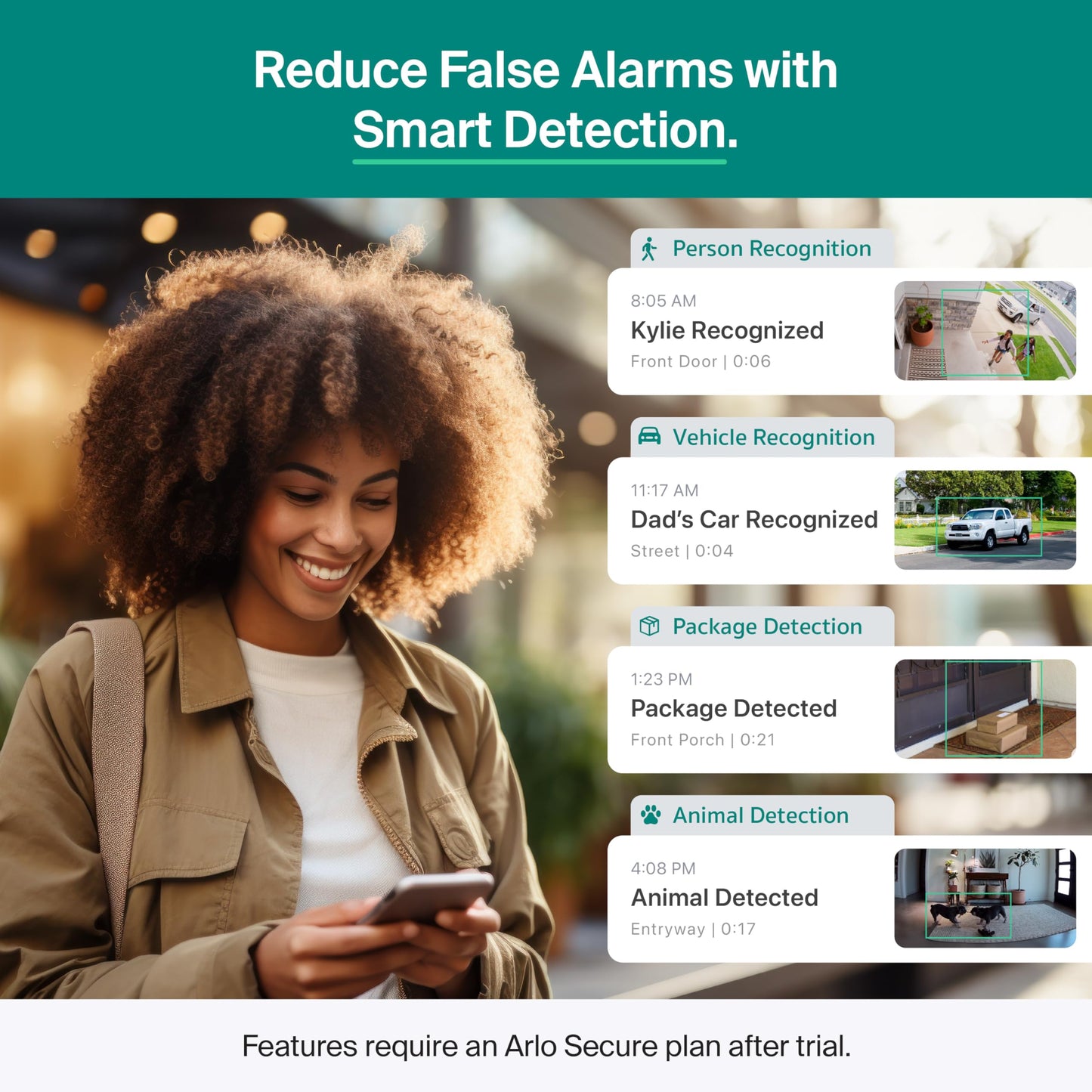 Arlo Essential Security Camera (3rd Gen - 2025 Release) 3 Cam + 3 Solar Panels + 6 Months of Secure Plus Plan - 2K, Person Recognition, Package Detection, Animated Preview, Dual-Band WiFi, White
