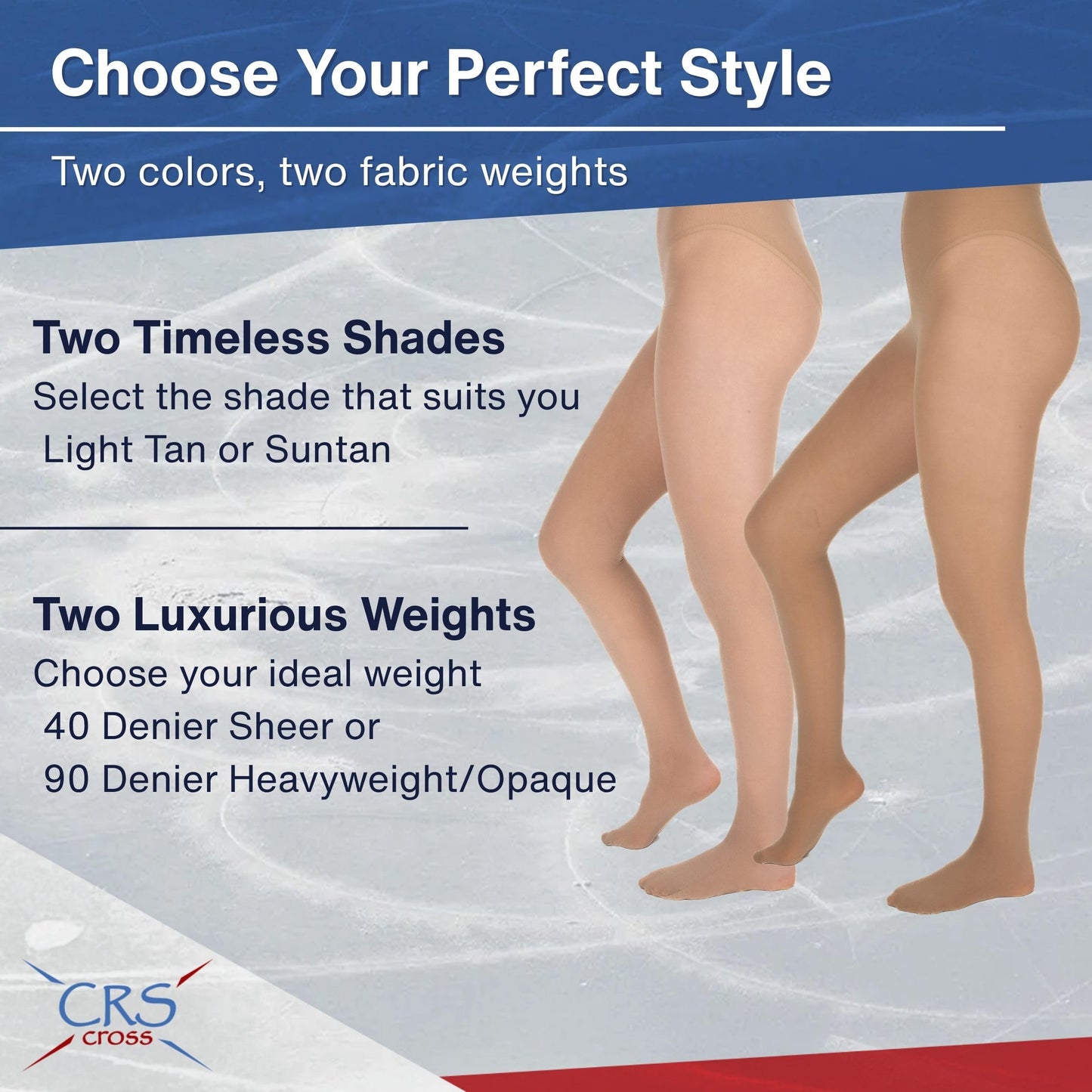 CRS Cross Skating Tights. 2 Pair of Footed Opaque Figure Skate Tights. Sheer 40 Denier Performance. Figure Skate Competitions, Ice Skating Practice, and Dance. (Children 6-8 Light Tan)