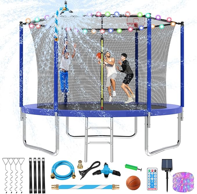 Upgraded 16FT 15FT 14FT 12FT 10FT 8FT Trampoline Outdoor with Basketball Hoop and Net, Capacity for 4-6 Kids and Adults