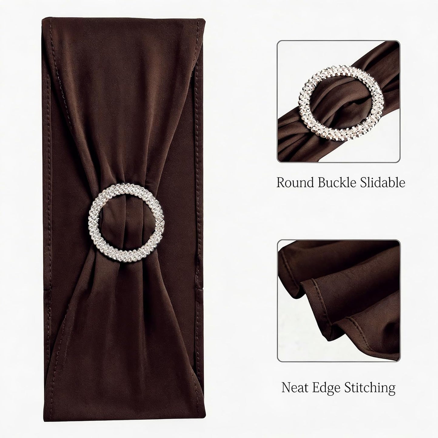 Skiennix Spandex Chair Sashes - Pack of 50 Chocolate Brown Wedding & Party Decorations