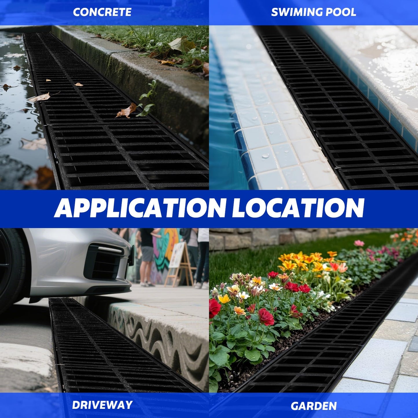 Dollate Trench Drain System 5 Pack of 5.9x7.5 Inch HDPE Drainage Trench with 5x39 Drain Grate Ideal for Garden, Driveway Easy Install & Durable Drainage Channel