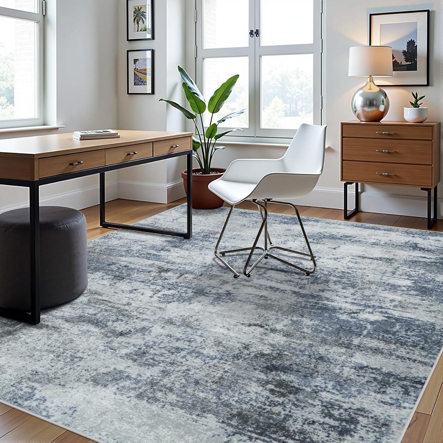 Skiennix 6x9 Area Rug - Washable Abstract Design for Living Room, Dining Room & Bedroom - Non-Slip Blue Grey