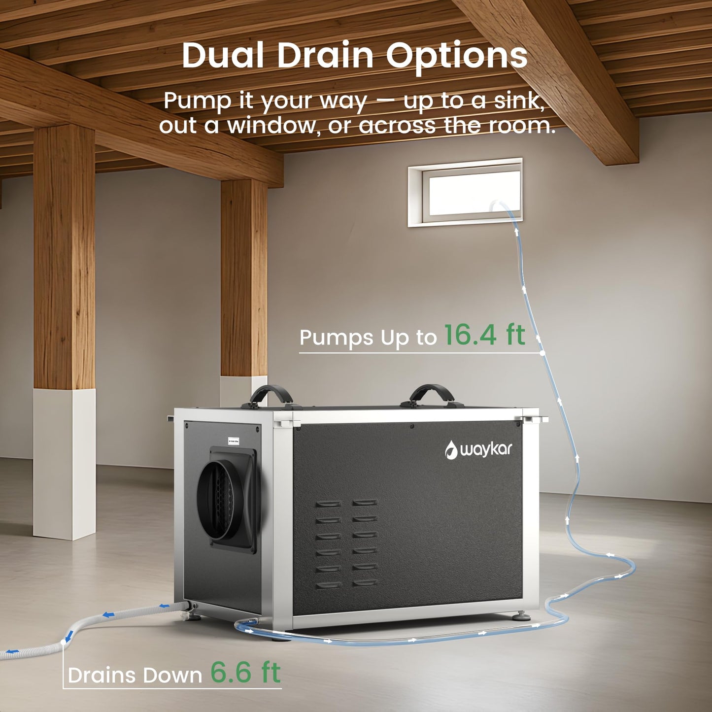 Waykar 216 Pints Crawl Space Dehumidifier with Pump, Remote Control & Dual Duct, HVAC Commercial Dehumidifier for Basement, Whole House & Water Damage, 8000 Sq. Ft, 10-90% RH - 5-Year Quality Coverage