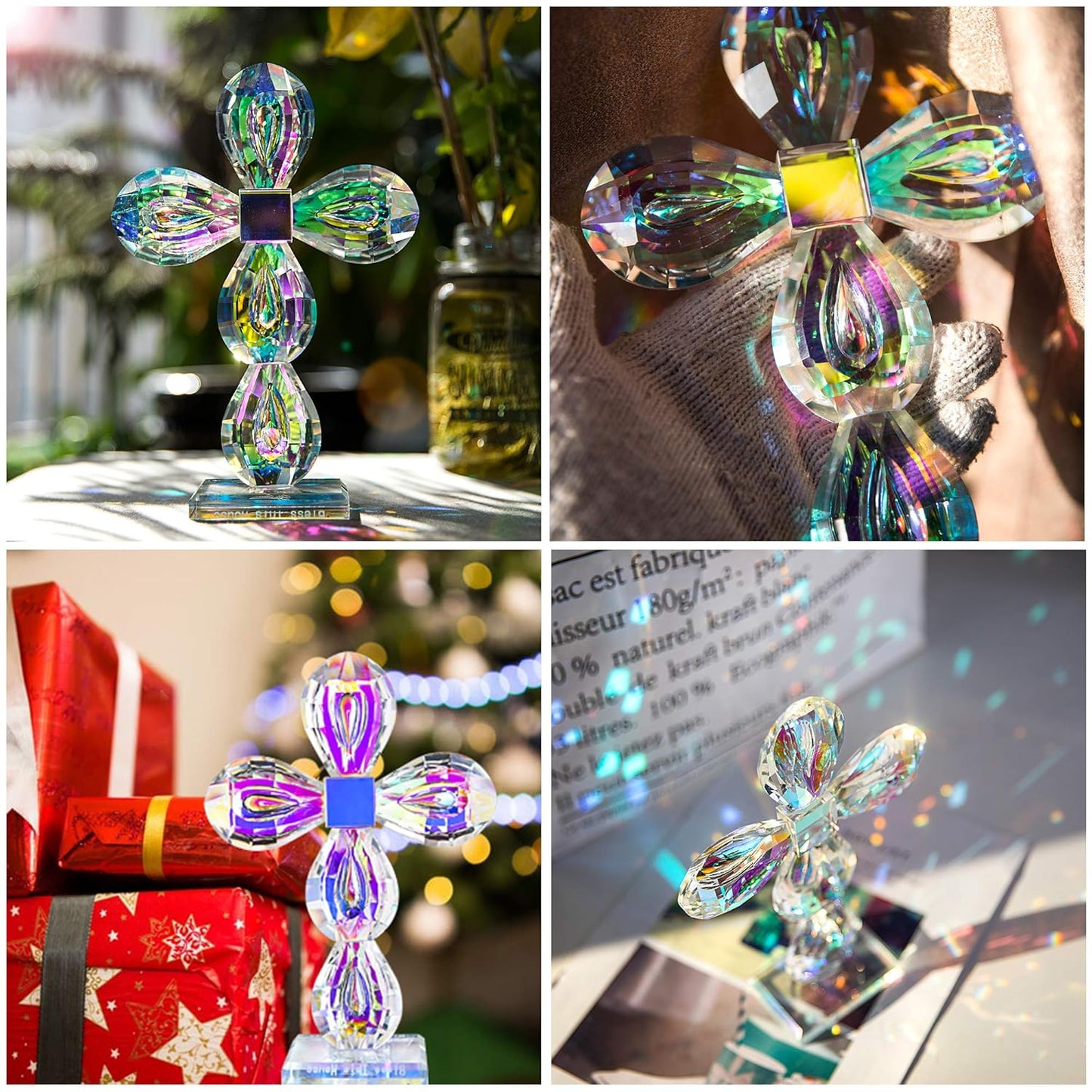 QFkris Crystal Cross Figurine - Elegant 8.5-Inch Tabletop Decor for Home & Gift for Women