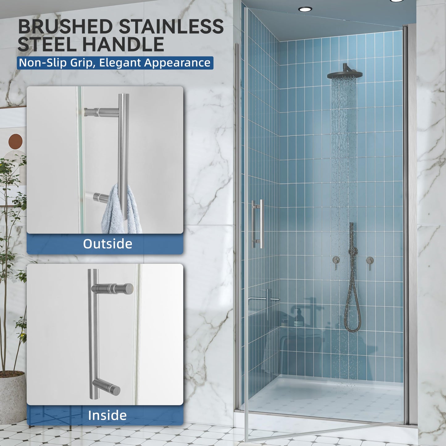 Hasipu 27.3-28" W X 72" H Pivot Shower Door - 1/4" Tempered Glass Shower Door, Brushed Nickel, Reversible Installation for Bathroom