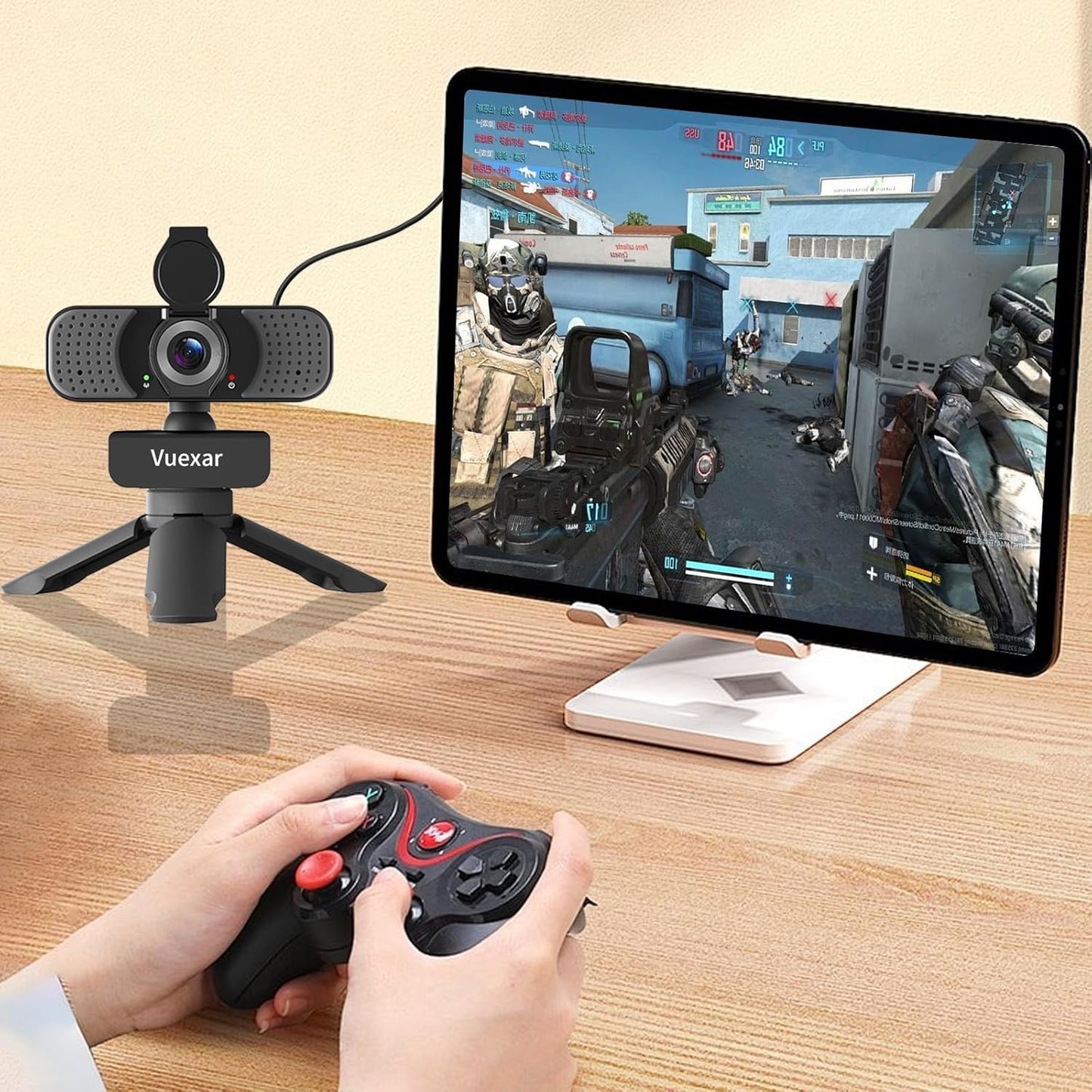 Vuexar 2K Webcam with Microphone, Web Camera withTripod, Dual Mics, Plug & Play Computer Camera for Online Calling
