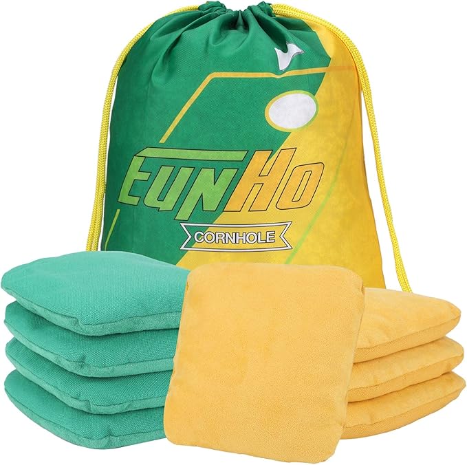 EunHo Dual Sided Cornhole Bags Regulation Set of 8 Professional Cornhole Bean Bags Slick and Stick for Tossing Game-All Weather